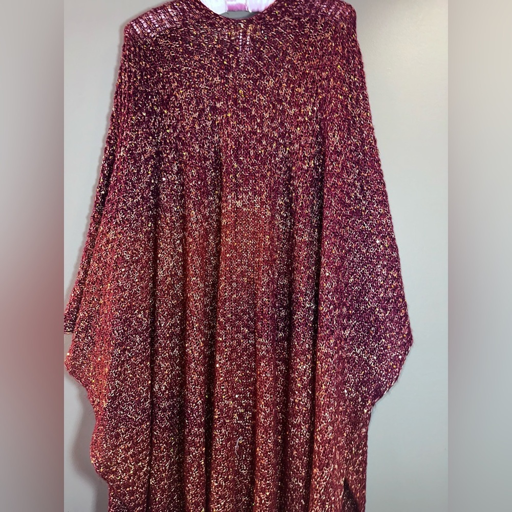 Adrienne Vittadini Sparkly Burgundy Knit Sweater Cardigan - Picture 8 of 9